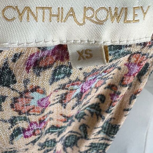 NWT Cynthia Rowley Smocked Pleated Floral Halter Keyhole Blouse Mustard Pink - Picture 5 of 5